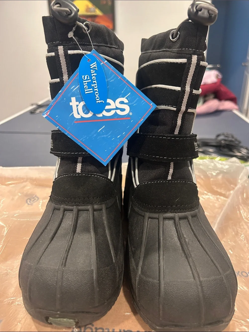 totes Kids Black Waterproof Snow Boots with White Trim